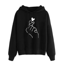 Load image into Gallery viewer, Women Hoodies Casual Kpop Finger Heart Love Pattern Hooded Sweatshirts Fashion Drawstring Long Sleeve Female Pullovers Plus Size