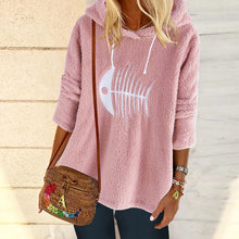 Load image into Gallery viewer, Fish Bone Embroidery Hoodies Cute Plush Long Sleeve Women's Sweatshirt Pullover Autumn Winter 2019 Plus Size Sweatshirts