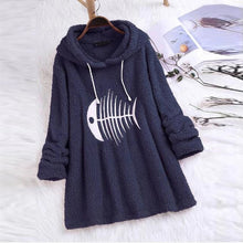 Load image into Gallery viewer, Fish Bone Embroidery Hoodies Cute Plush Long Sleeve Women's Sweatshirt Pullover Autumn Winter 2019 Plus Size Sweatshirts