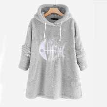 Load image into Gallery viewer, Fish Bone Embroidery Hoodies Cute Plush Long Sleeve Women's Sweatshirt Pullover Autumn Winter 2019 Plus Size Sweatshirts