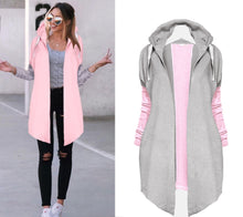 Load image into Gallery viewer, Oversized Women Irregular Hem Tie Collar Coat Casual Knitted Patchwork Female Zip-up Sweatshirts Fashion Outwear Streetwear