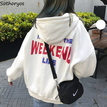 Load image into Gallery viewer, Hoodies Women Letter Printed Loose Hooded Trendy Pockets Plus Velvet Sweatshirts Womens Korean Style Harajuku All-match Chic