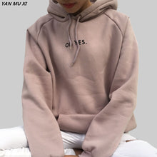 Load image into Gallery viewer, OH YES New Fashion Corduroy Long sleeves Letter Harajuku Print  Light pink Pullovers Tops O-neck Women's Hooded sweatshirt tops