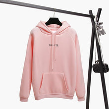Load image into Gallery viewer, OH YES New Fashion Corduroy Long sleeves Letter Harajuku Print  Light pink Pullovers Tops O-neck Women's Hooded sweatshirt tops